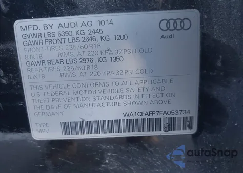 2015 Audi Q5 2.0T Premium из США, поврежденный, VIN WA1CFAFP7FA053734